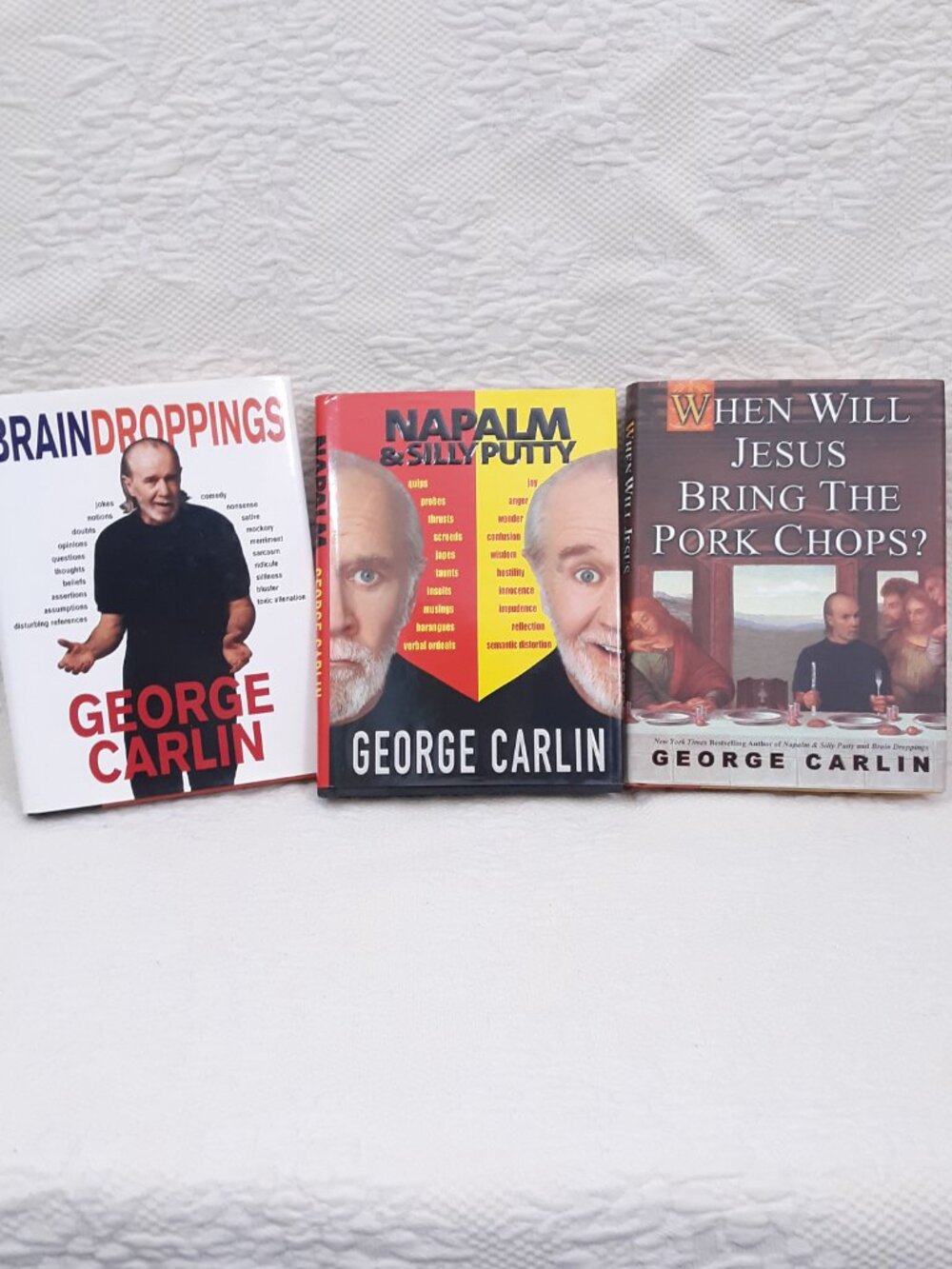3 George Carlin Hardcover Book Bundle Brain Droppings Napalm & Silly Putty Jesus